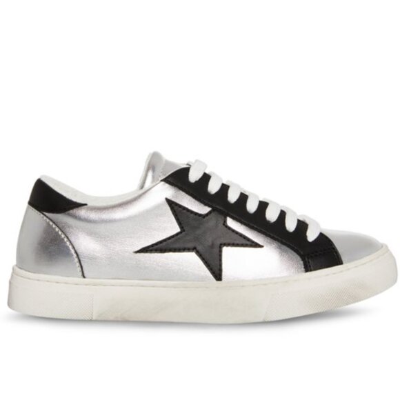 NEW Steve Madden Rezume Silver/Black Lace Up Rounded Toe Fashion Leather - Picture 1 of 9